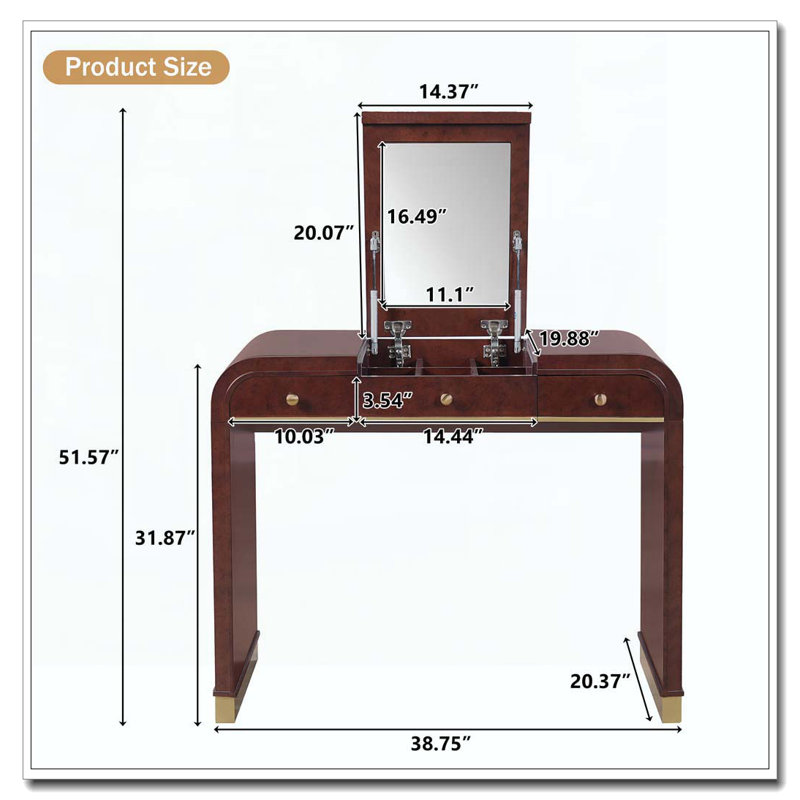 Classic Wood Vanity Desk with Flip Mirror, 3-in-1 Dressing Table with 2 Drawers and Storage Space, Espresso