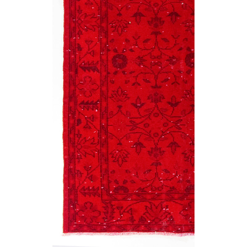 Tapis turc contemporain fait à la main 4 x 7 pi avec motif floral surteint en rouge