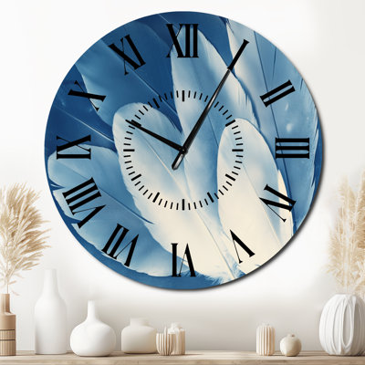 Feathers in Prussian Blue - Nature Silent Metal Wall Clock