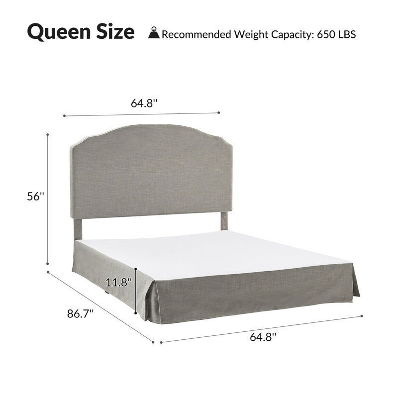 Harutiun Upholstered Platform Bed with Washable Slipcover and Adjustable Headboard, Queen, Solid Gray