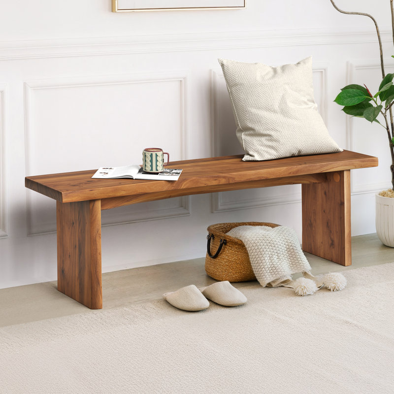 Beitnes Solid Wood Bench, Dark Wood-Elm Wood, 17.7" H x 59.1" W x 13.2" D
