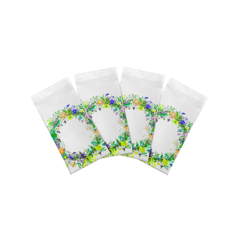 Wreath Flowers Cotton Sateen Dinner Napkins, Green