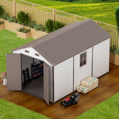 8x14 Ft Resin Outdoor Storage Shed With Floor, Weather-resistant Plastic Garden Shed With Windows, Lockable Door And Vents, Outside Tool Storage Sheds For Backyard, Garden, Lawn