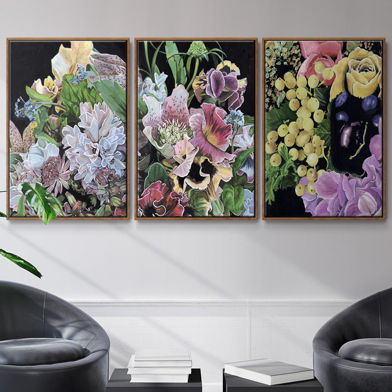 Floral Crop I 3 pièces, Noyer, H 27 po x l 54 po