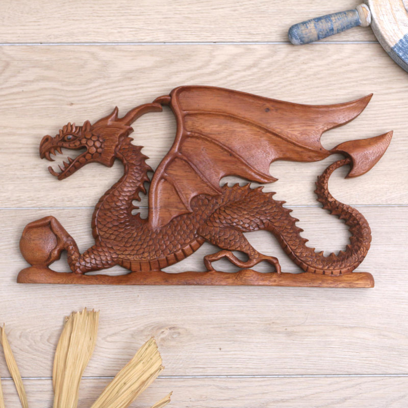  Handmade Ancestral Dragon Wood Relief Panel