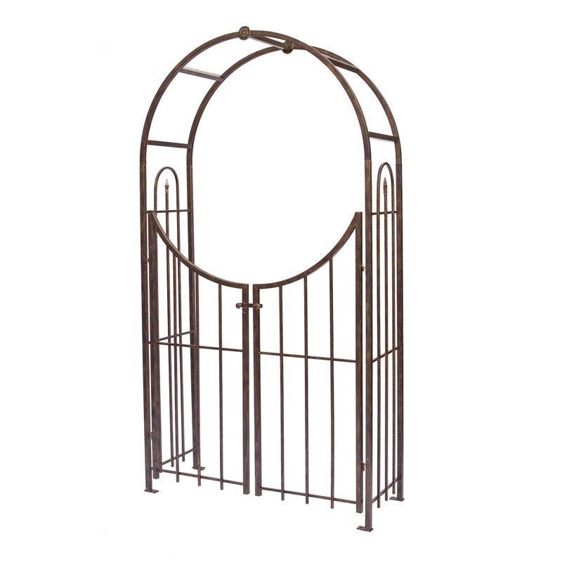 17.27cm W x 17.27cm D Steel Arbour with Gate, Brushed Bronze