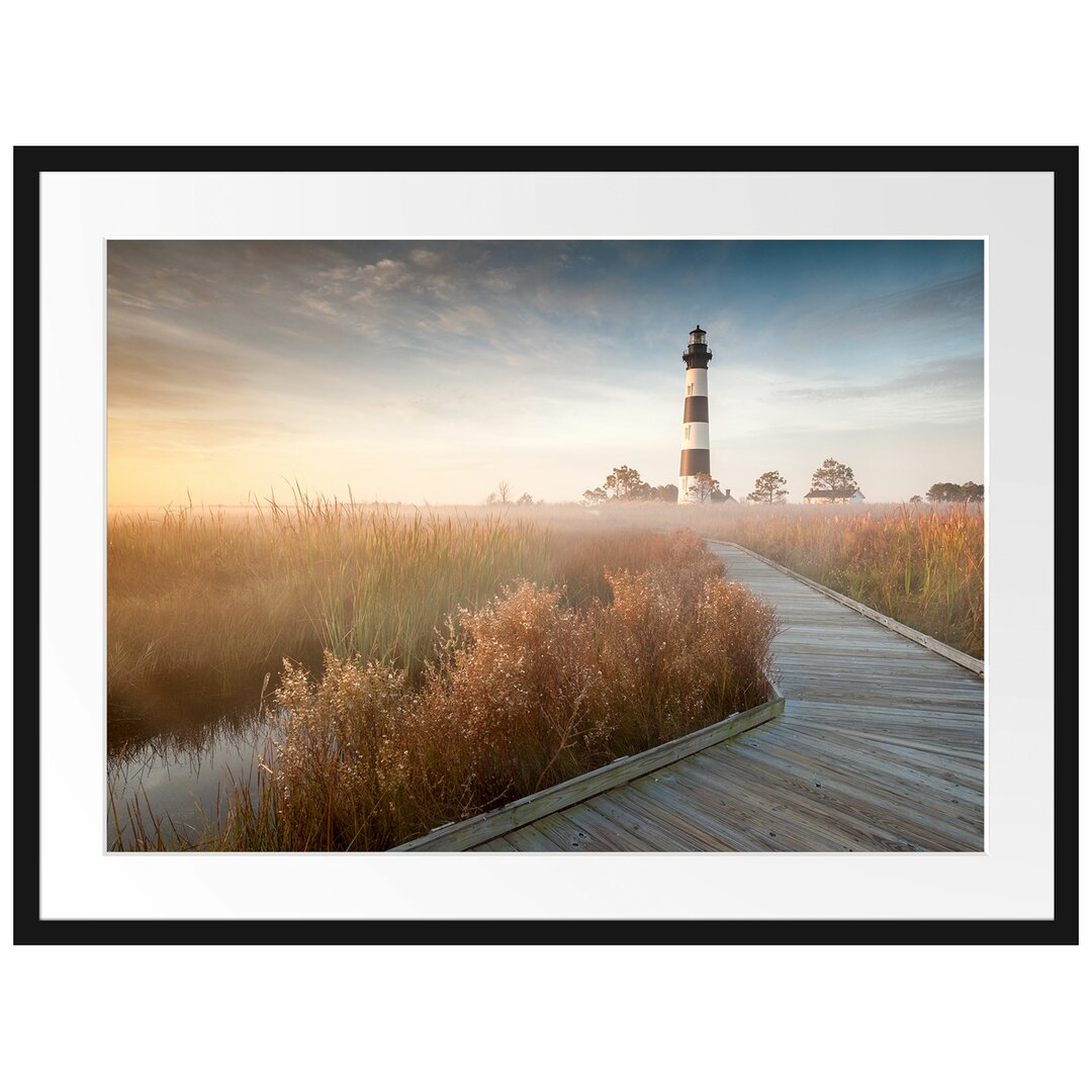 Gerahmtes Poster Leuchtturm im Nebel