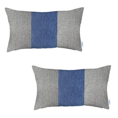 Ensemble de deux coussins lombaires en polyester à fermeture à glissière à motif géométrique gris et bleu 20 po x 12 po