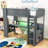 Wood Loft Bed With Desk, Multi-Storage Shelves, LED And Charging Station-1234675835