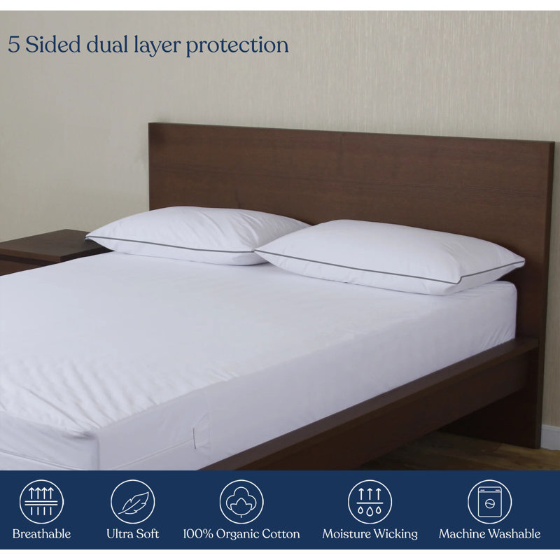 Delara Organic Cotton Hypoallergenic Queen Pillow Protector