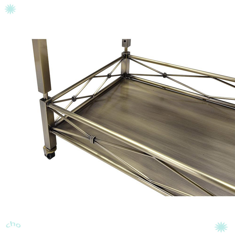 Chariot-bar rectangulaire Grecia en or antique et transparent
