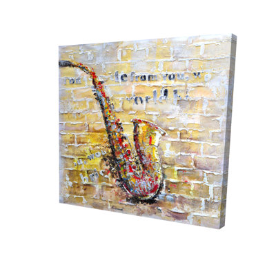 Saxophone sur mur de briques - art moderne sur toile