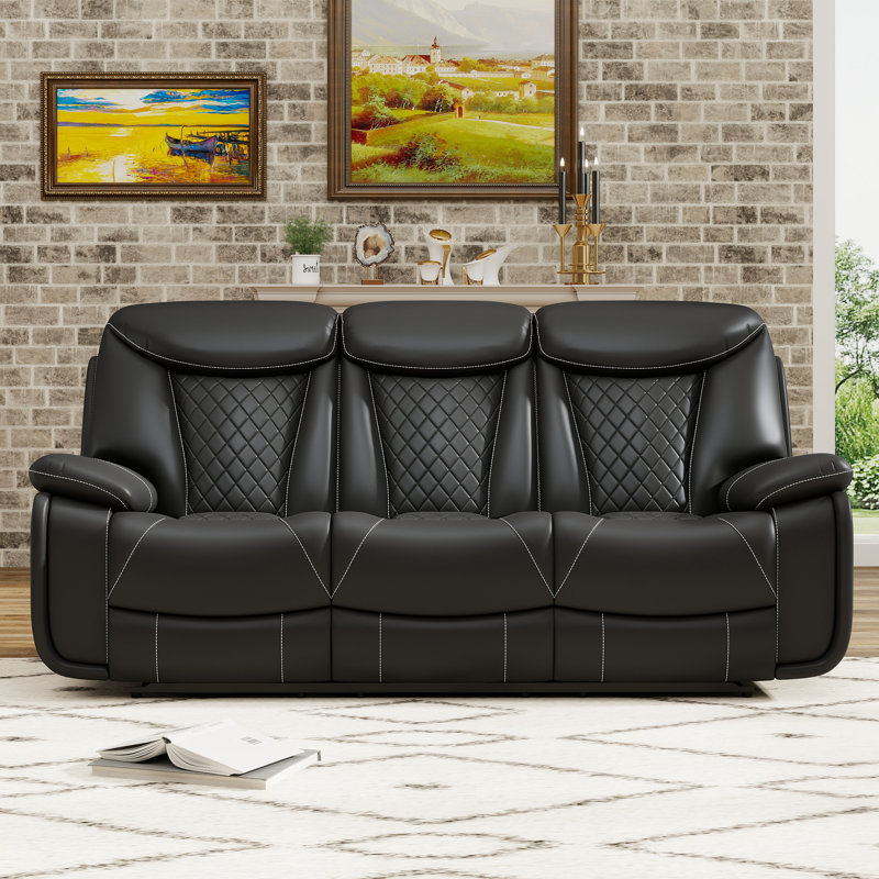 Canapé inclinable électrique en cuir respirant avec accoudoirs coussinés de 84 po de large Madeira