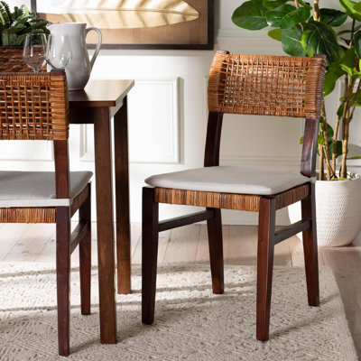 Capree Bohemian Light Honey Rattan And Dark Brown Wood Dining Chair