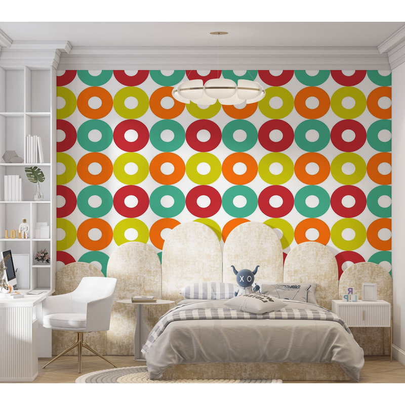Papier peint de qualité supérieure - Motif de cercles rétro, L 40 po x l 60 po