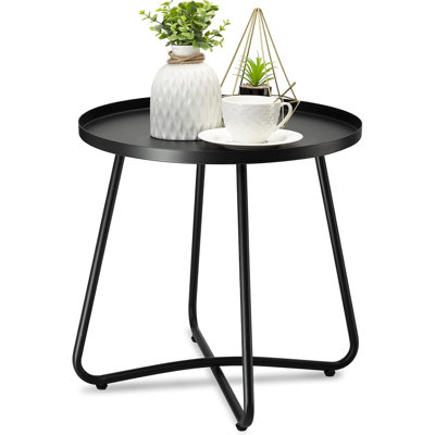 Small Outdoor Side Table, 2-Tier Round Metal Patio Table, Accent Table Waterproof