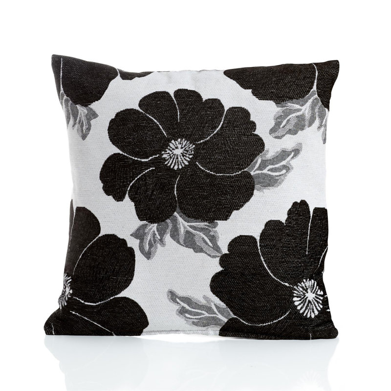 Darionte Poppy Chenille Cushion Cover, 45cm x 45cm, Black, Pillow Cover Only