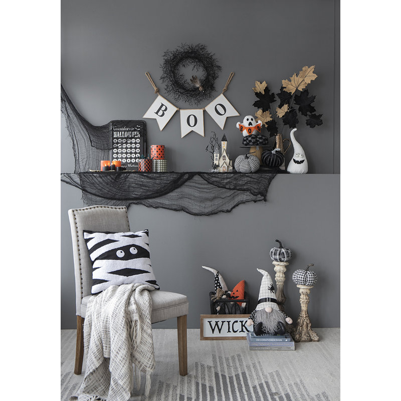 Fabric Sitting Gnome With White Hat Set of 2 10.2" x 5.5" x 23.5" Black/White/Grey