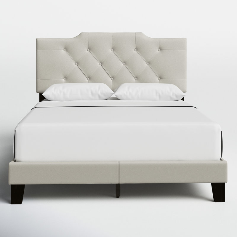 Lit standard capitonné Annasha, Gris clair, Double