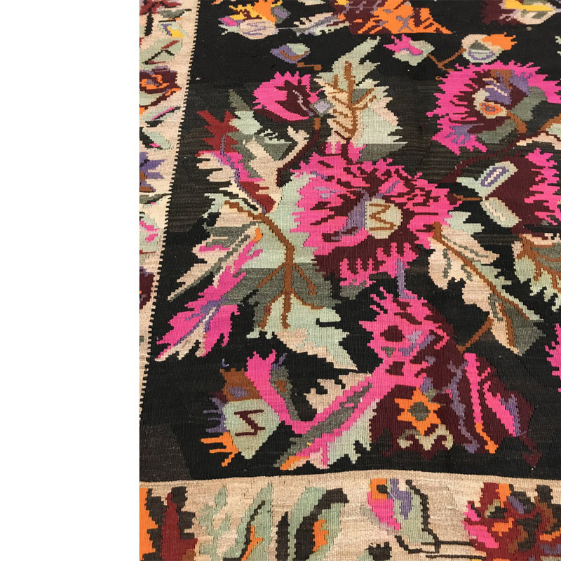 Ghelim Wool Black/Ivory/Pink Rug