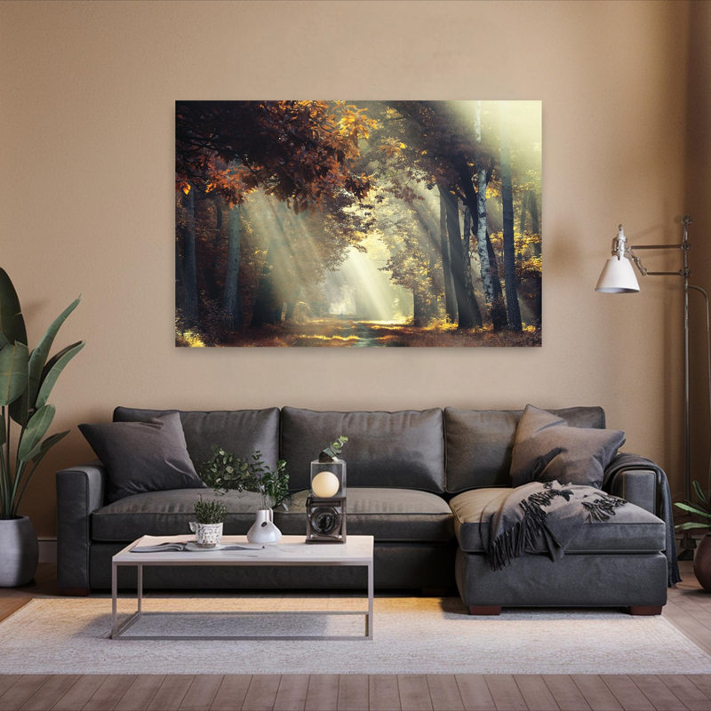 Rayons de soleil, paysage contemporain abstrait, art naturel, H 40 po x l 60 po