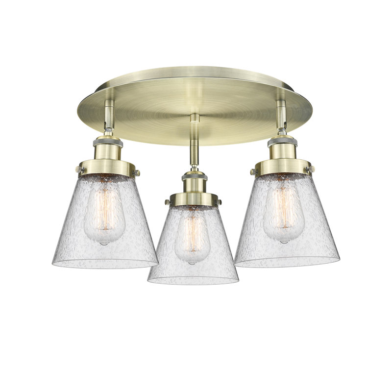 Plafonnier encastré 3 lumières Cone, Laiton antique, Grainé