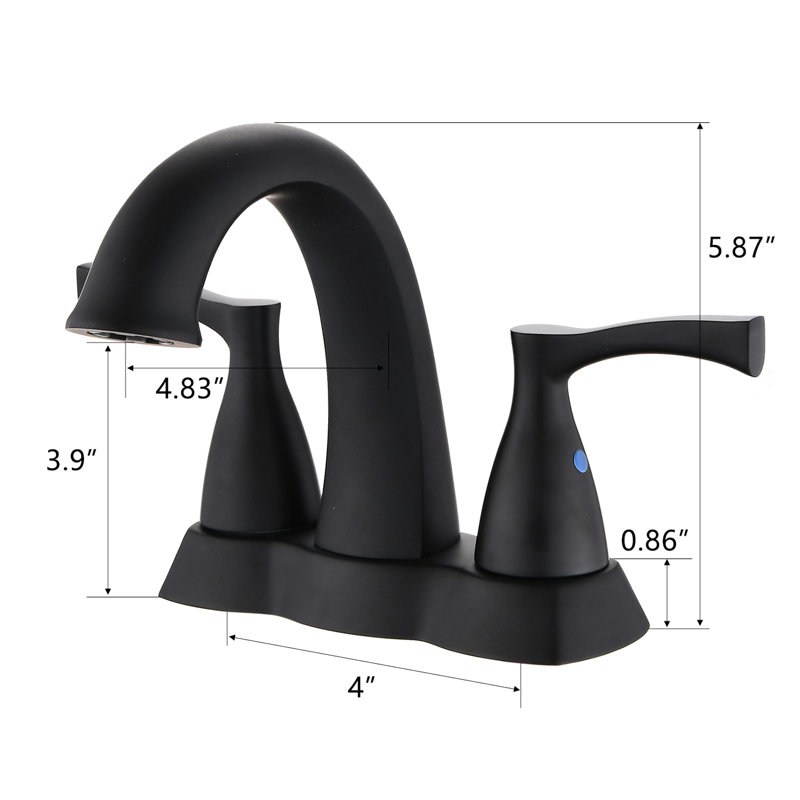 Robinet de lavabo pour salle de bain à 2 poignées 4 po, noir mat. Fabriqué en laiton de qualité supérieure. Surface de corrosion. Comprend un drain escamotable. Aérateur d'eau. Installation simple avec trous. Convient aux trous de drain de 1 5/8 po ou 3/4 po