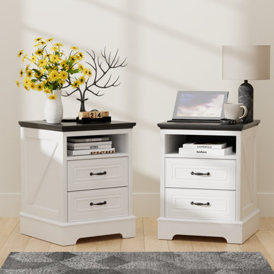 Nightstand Set of 2,Farmhouse End Table with charging station