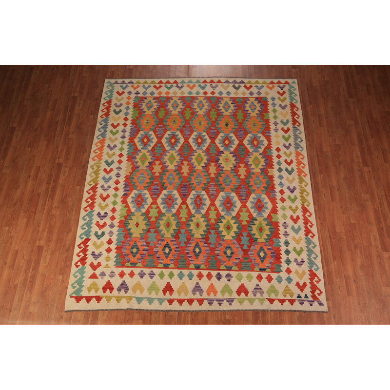 Tapis oriental réversible en laine Kilim 8 x 10