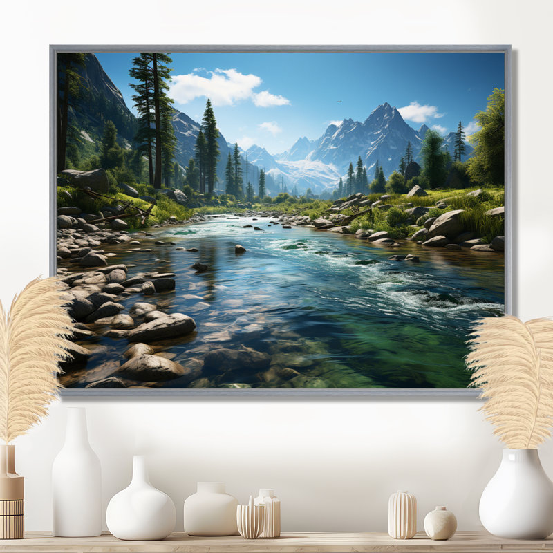 «USA Yosemite National Park Landscape III - États-Unis, art mural, montagne et rivière», reproduction d'art, Argent argent