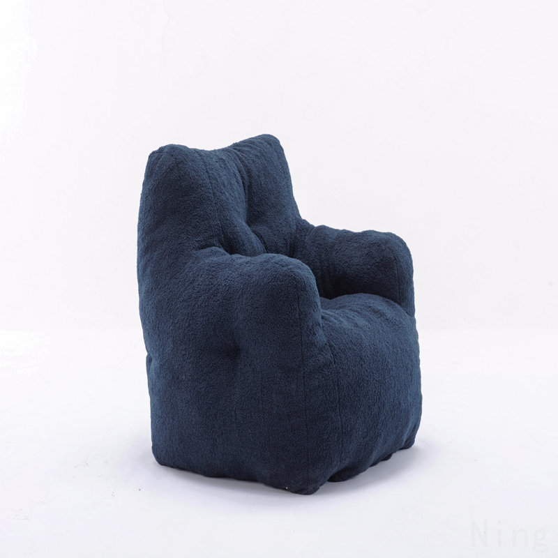 Soft Teddy Fabric Tufted Foam Bean Bag Chair With Teddy Fabric Dark Blue, Dark Blue Teddy