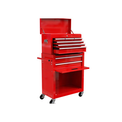 Red Rolling Tool Chest With 8 Drawers And Extra Storage, 4 Steering Wheels For Easy Movement, Lockable 8 On - Red, Construction Material, Ample Storage Space Tools