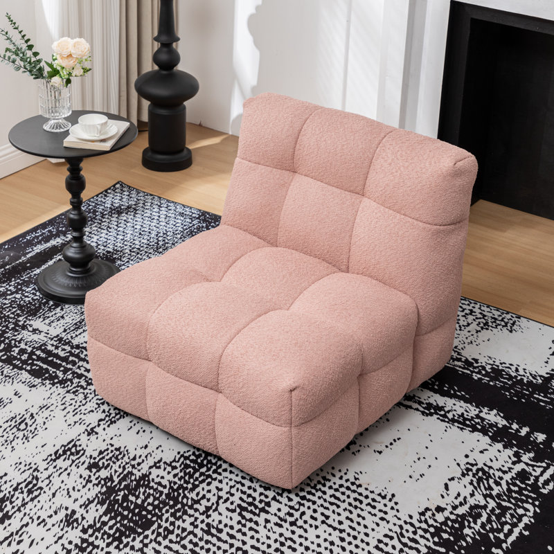 Avdul 28.5 Wide Armless Tufted Swivel Chair, Pink