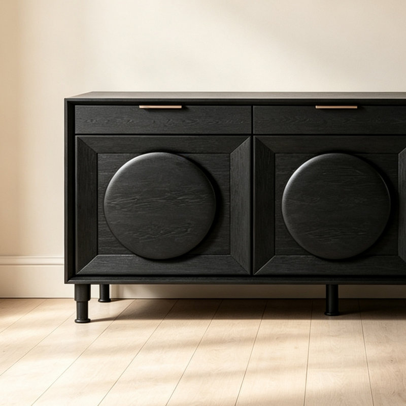 Buffet grande capacité de style rétro, 29.92" H x 57.48" W x 15.75" D, Noir
