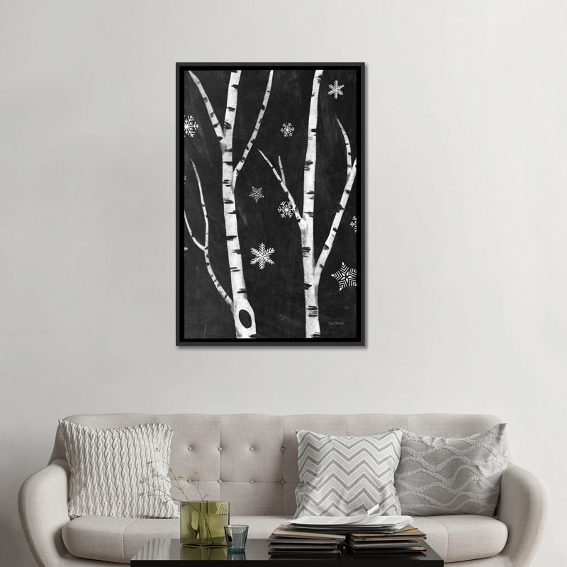 « snowy birches iv » par mary urban, impression sur toile, Toile avec cadre flottant noir, Pas de tapis