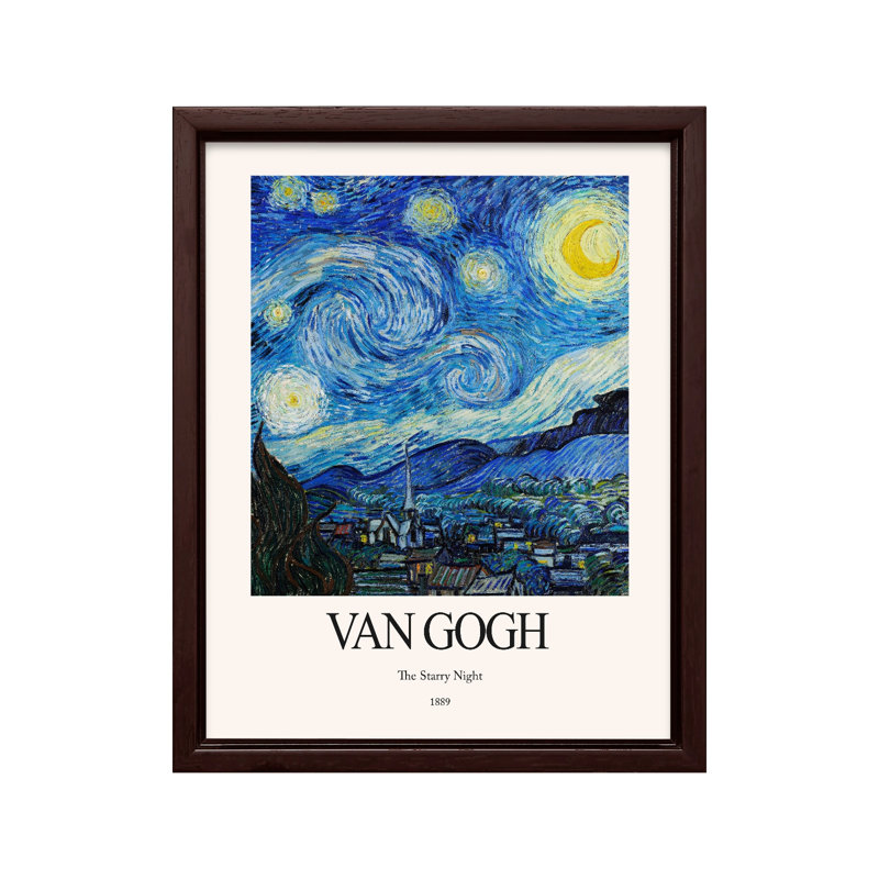 Van Gogh - The Starry Night No1, Poster, Brown Framed, 11"H x 14"W