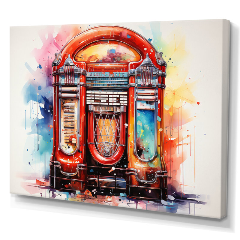 Jukeboxe Retro Resonance Pointillism I - Music Canvas Prints, H 24 po x l 32 po x P 1 po, Toile tendue