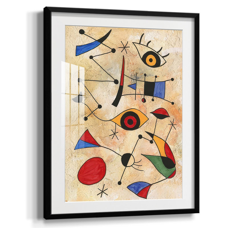 Miro Memoirs IV, reproduction encadrée, Papier avec cadre noir, Blanc