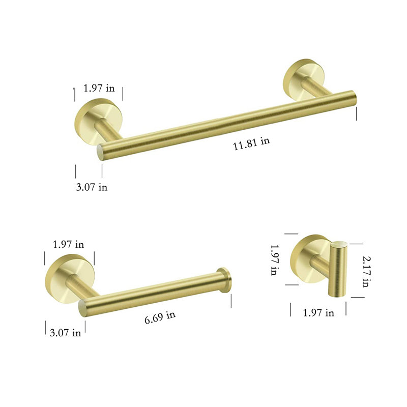 3 - Piece Bathroom Hardware Set, Brushed Gold