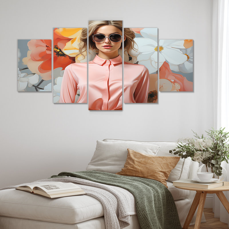 «Retro Floral Mid Century Woman Elegance II - Fashion Multipanel», art mural