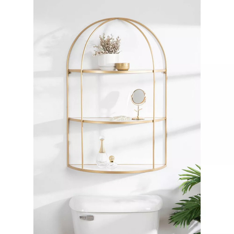 21" X 32" Tiered Decorative Wall Shelf White/Gold - Modern Metal Floating Shelf With Open Storage