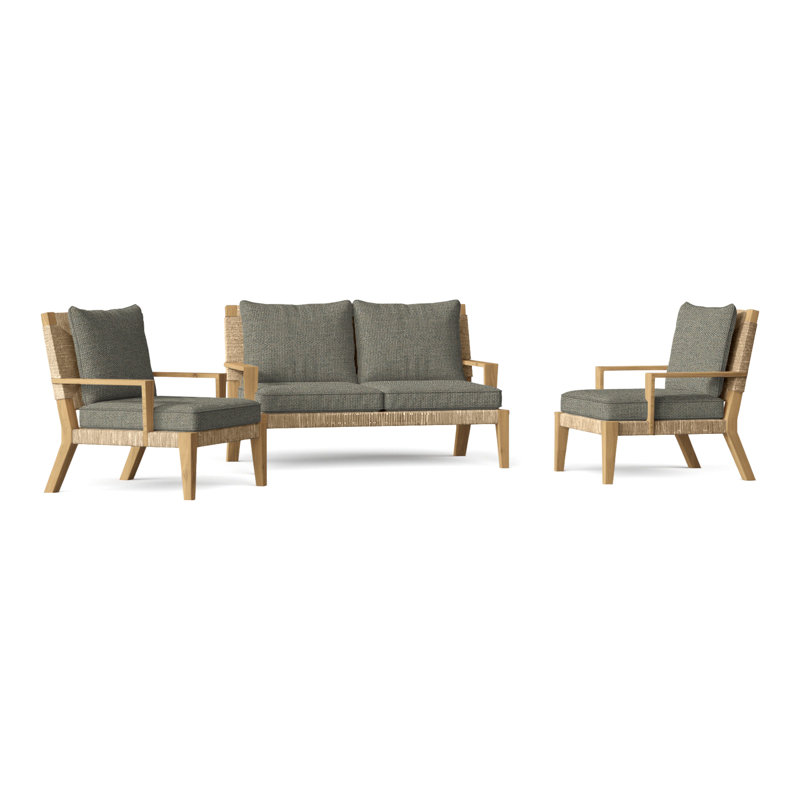Hadley Outdoor 3 - Piece Teak Conversation Set, Perigold Arigato Morning Glory, Hadley Natural Rope