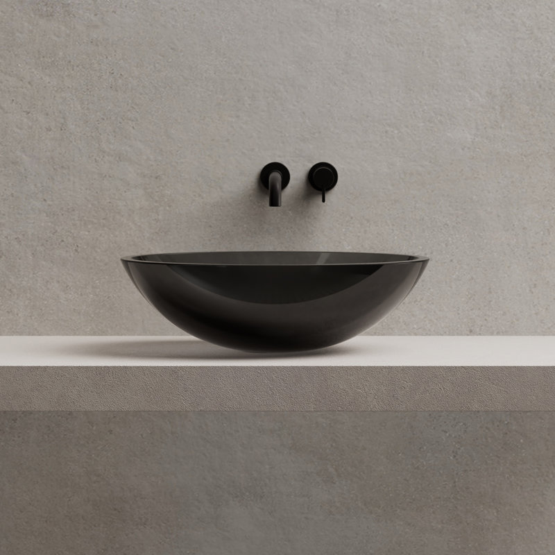 MonBlari 19" X 13" Oval Resin Vessel Sink Translucent Black, Black