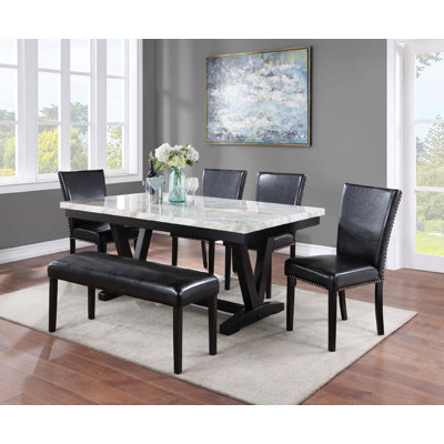 Ensemble de 6 chaises en similicuir et table de salle à manger rembourrées en similicuir
