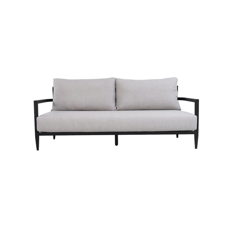 Modern Outdoor Fully Weld Bench Seat Sofa with Premium Aluminum Frame in Ember Black,Sunbrella Cushion,Ergonomic Backrest,Tapered Legs & Center Support