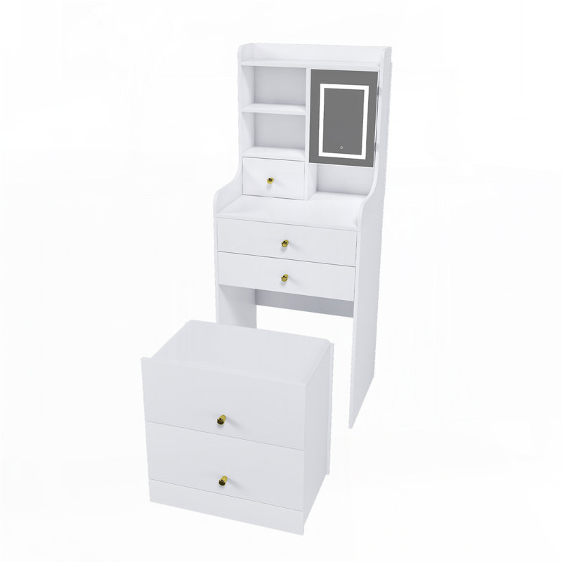 3-in-1 Dressing Table with LED Mirror & Storage Stool