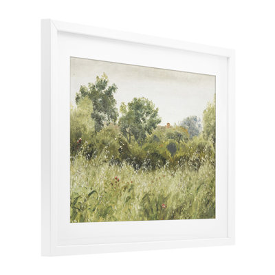 Reproduction sous verre rétro encadrée d'arbres et de champs, conception par Leah Straatsma