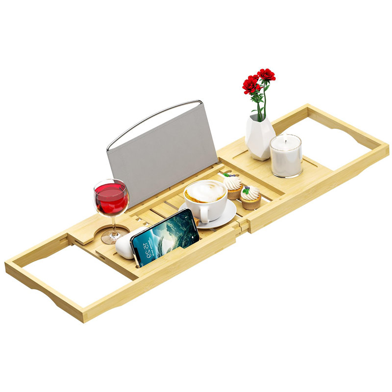 Plateau de baignoire extensible en bambou, table de bain réglable avec support pour livre et porte-verres à vin, organisateur de spa pour salle de bain à domicile