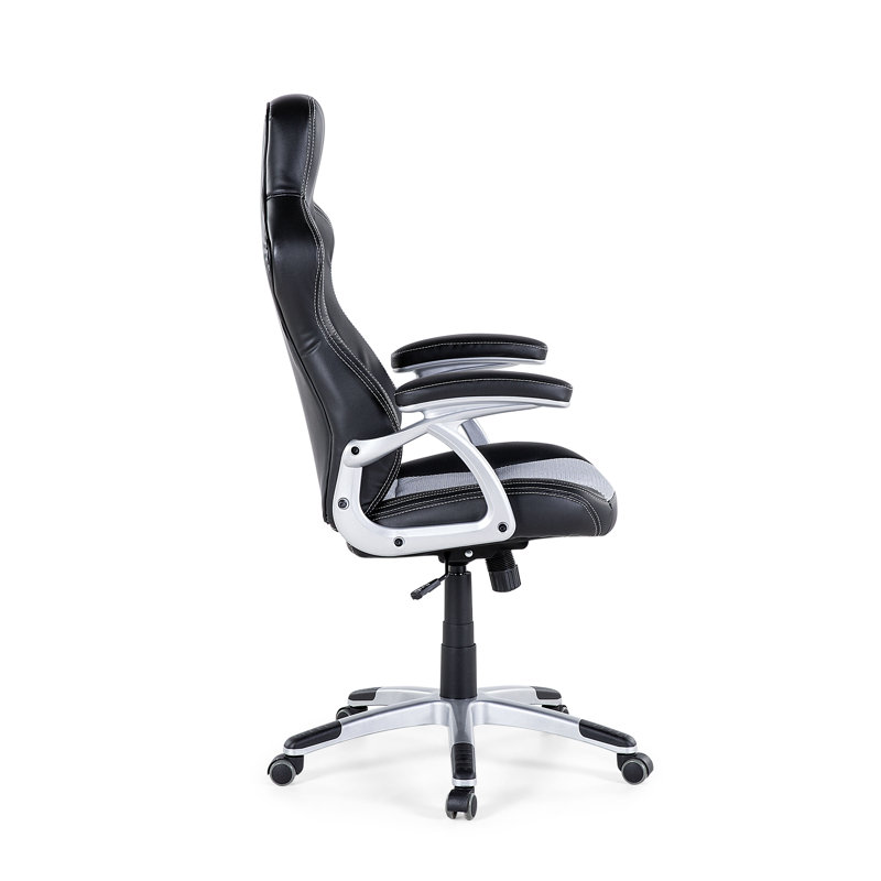 Brayden Studio Adjustable Ergonomic Faux Leather PC & Racing Game Chair in Black/White