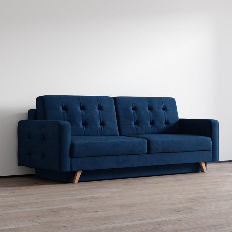 Vegas Sofa 90" Upholstered Sleeper Sofa, Dark Blue